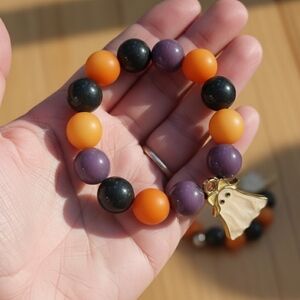 Halloween Beaded Bracelet with Ghost Charm